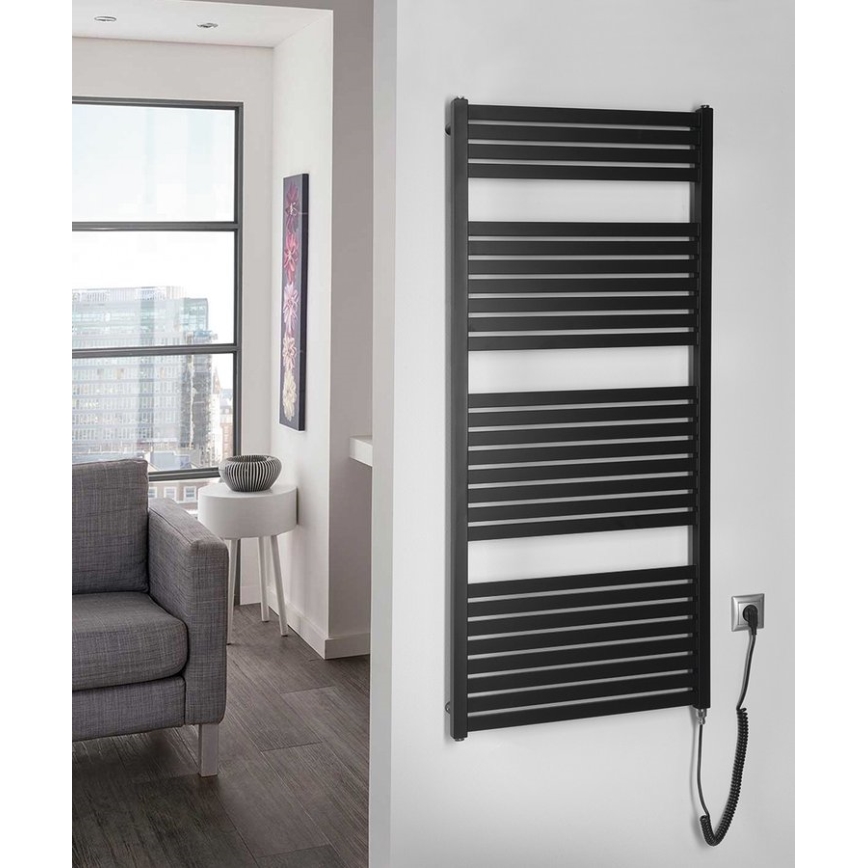 Aqualine - Sèche-serviettes électrique TONDI-E 600W 133x60 cm noir mat