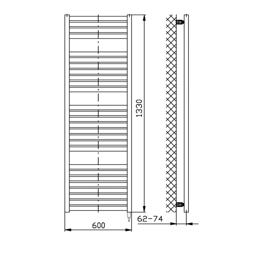 Aqualine - Sèche-serviettes électrique TONDI-E 600W 133x60 cm noir mat