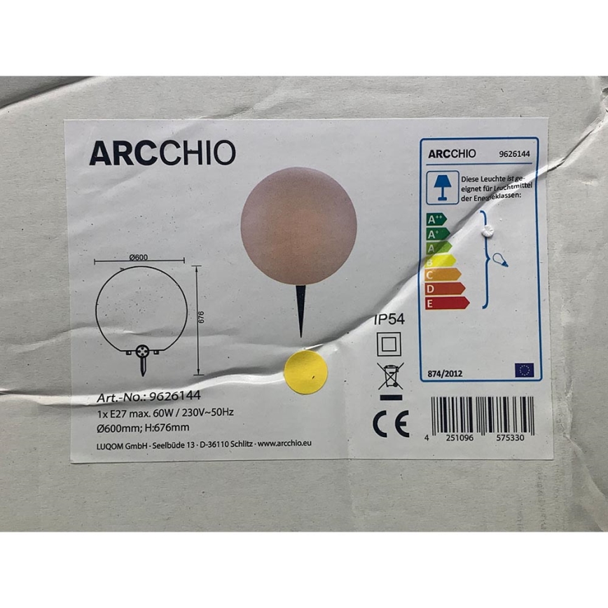 Arcchio - Lampadaire d'extérieur SENADIN 1xE27/60W/230V 60 cm IP54