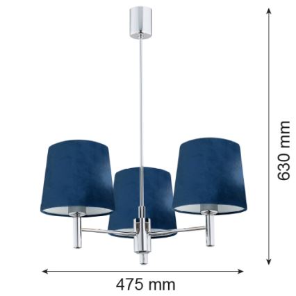 Argon 1381 - Lustre sur barre PONTE 3xE27/15W/230V bleu/chrome brillant