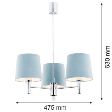 Argon 1383 - Lustre sur barre BOLZANO 3xE27/15W/230V bleu/chrome brillant