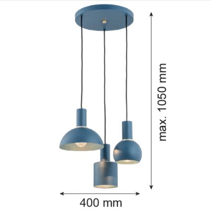 Argon 1471 - Suspension filaire SINES 3xE27/15W/230V bleu