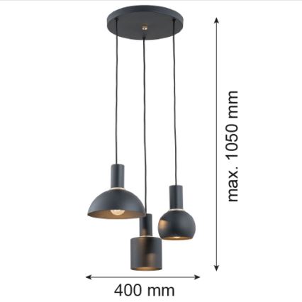 Argon 1472 - Suspension filaire SINES 3xE27/15W/230V noir