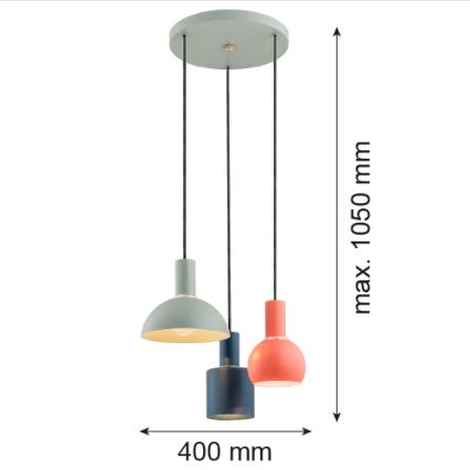 Argon 1479 - Suspension filaire SINES 3xE27/15W/230V vert/bleu/orange