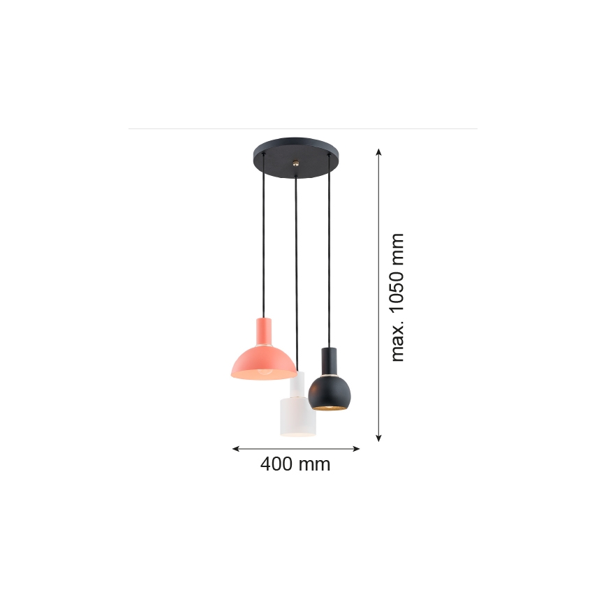 Argon 1480 - Suspension filaire SINES 3xE27/15W/230V noir/blanc/orange