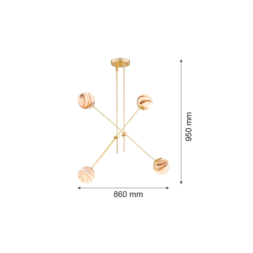 Argon 1840 - Suspension avec tige ABSOS 4xE14/7W/230V albâtre doré
