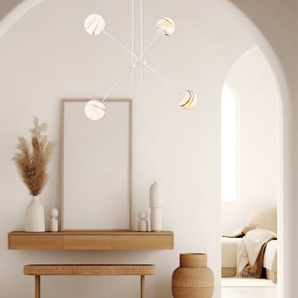 Argon 1841 - Suspension avec tige ABSOS 4xE14/7W/230V albâtre blanc