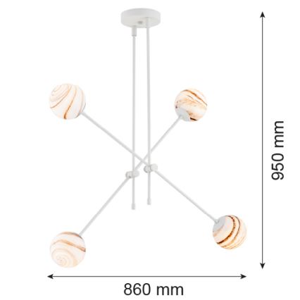 Argon 1841 - Suspension avec tige ABSOS 4xE14/7W/230V albâtre blanc