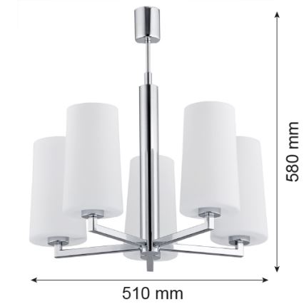 Argon 2053 - Lustre sur barre CAMELOT 5xE27/15W/230V chrome brillant