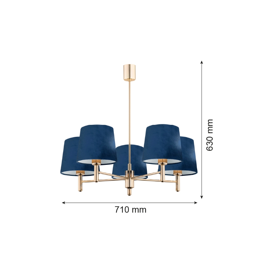 Argon 2086 - Lustre sur barre PONTE 5xE27/15W/230V bleu/laiton