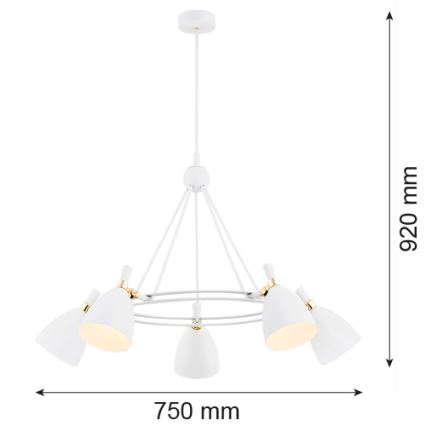 Argon 2117 - Lustre sur barre CHARLOTTE 5xE27/15W/230V blanc/doré