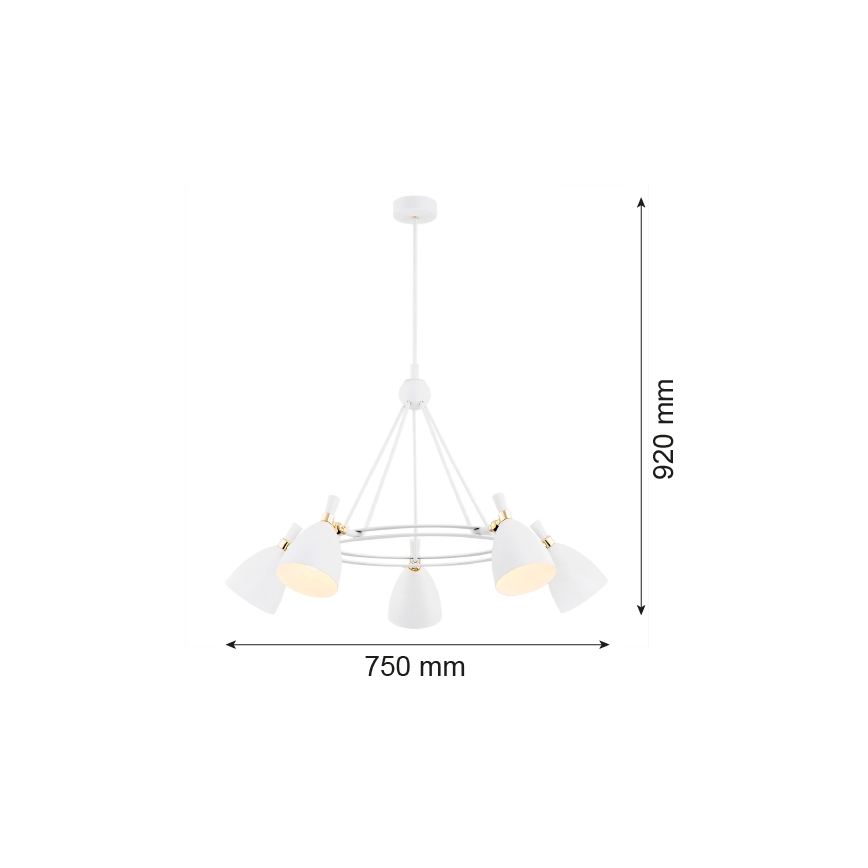 Argon 2117 - Lustre sur barre CHARLOTTE 5xE27/15W/230V blanc/doré