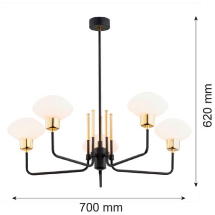 Argon 2128 - Lustre sur barre RAVELLO 5xE14/15W/230V noir/doré