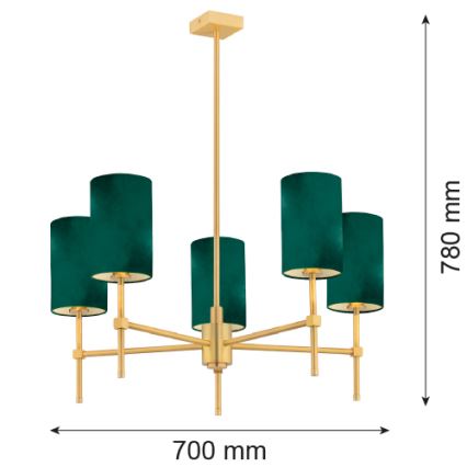 Argon 2147 - Lustre sur barre ABRUZZO 5xE14/7W/230V laiton/vert