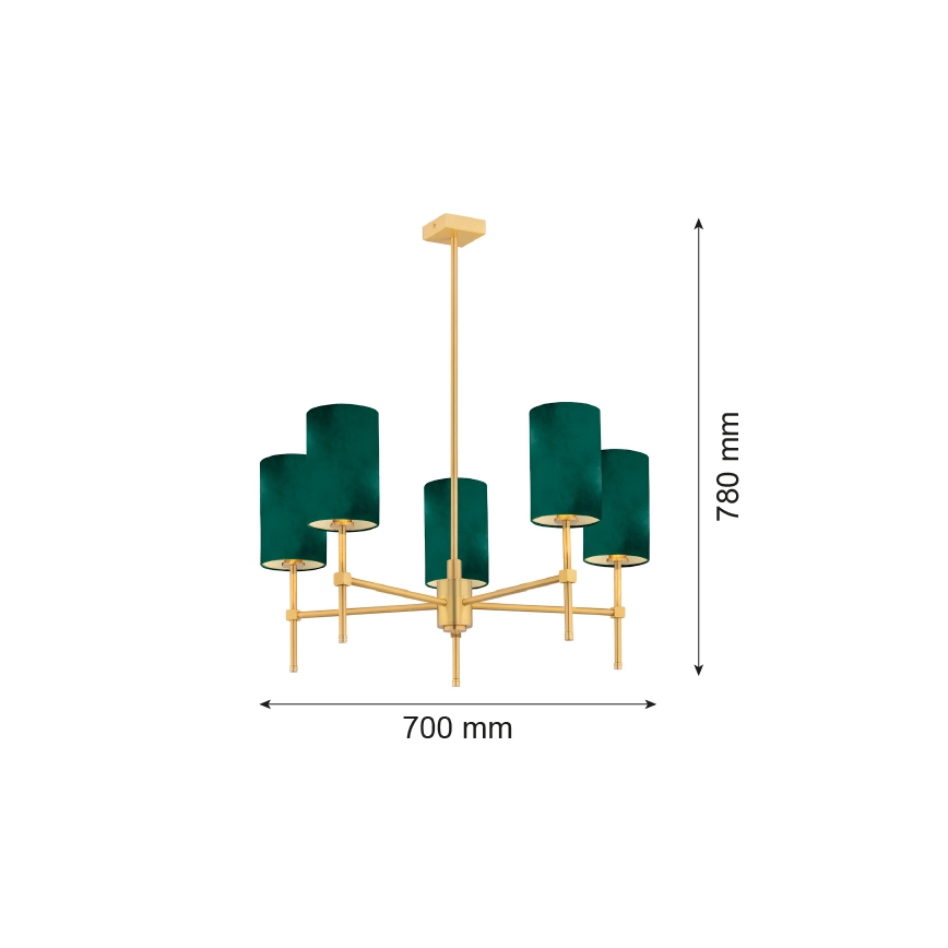 Argon 2147 - Lustre sur barre ABRUZZO 5xE14/7W/230V laiton/vert