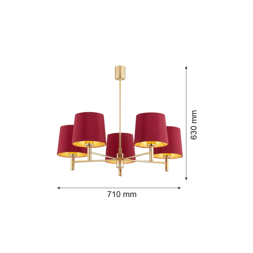 Argon 2169 - Suspension avec tige PONTE PLUS 5xE27/15W/230V rouge