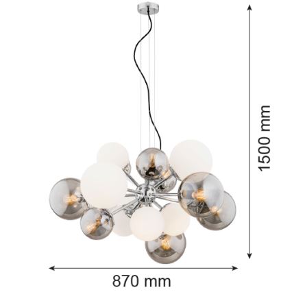 Argon 5020 - Suspension filaire SATELITE 15xE27/15W/230V chrome brillant/blanc