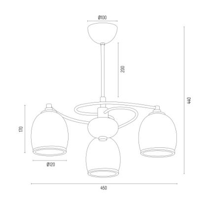 Argon 6144 - Lustre sur barre AVILA PLUS 3xE27/15W/230V noir/doré/blanc