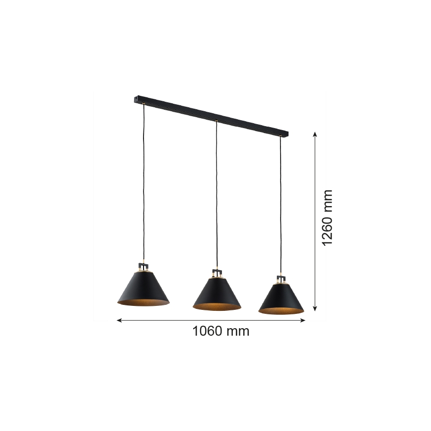 Argon 6174 - Suspension filaire ORTE 3xE27/15W/230V noire
