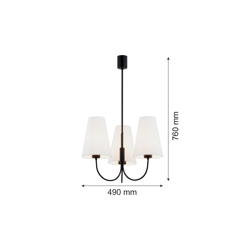 Argon 6268 - Suspension avec tige SAFIANO 3xE27/15W/230V noir