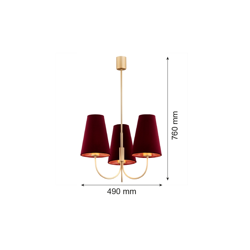 Argon 6270 - Suspension avec tige SAFIANO 3xE27/15W/230V burgundy
