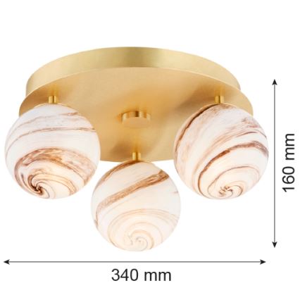 Argon 6290 - Plafonnier FABIO 3xE14/7W/230V albâtre doré