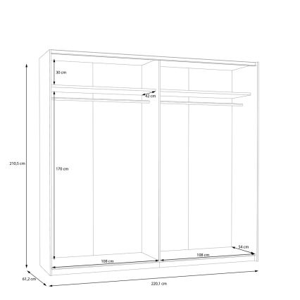 Armoire avec miroir KARO 220 x 210 cm blanche