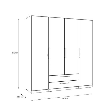 Armoire avec miroir MARO 200x213 cm, finition chêne artisan