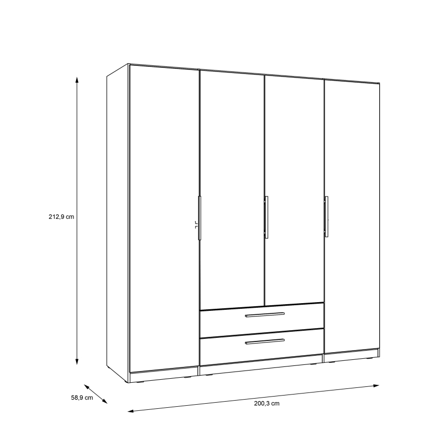 Armoire avec miroir MARO 200x213 cm, finition chêne artisan