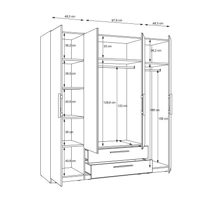 Armoire avec miroir MARO 200x213 cm, finition chêne artisan