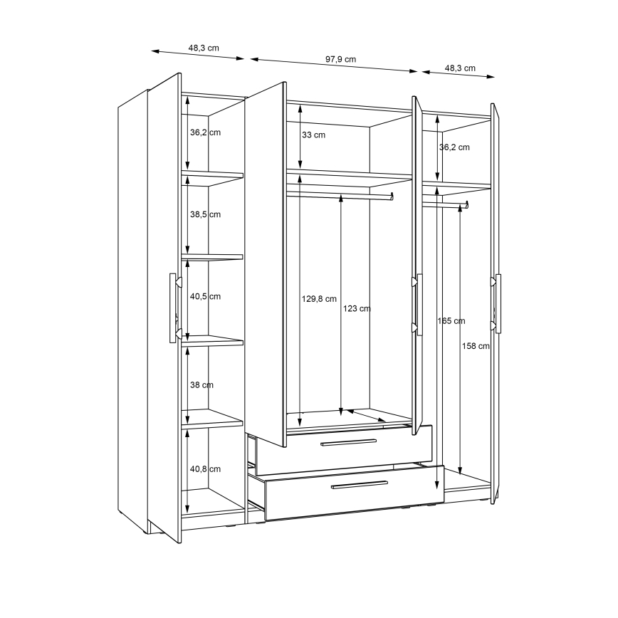 Armoire avec miroir MARO 200x213 cm, finition chêne artisan