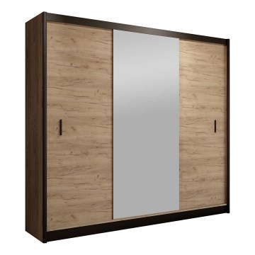 Armoire avec miroir MIRO 203x215 cm chêne craft/noir