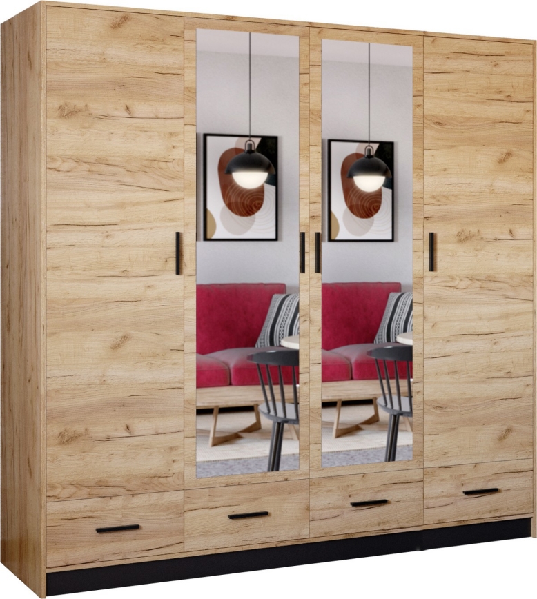 Armoire avec miroir SANNA 200x215 cm chêne craft
