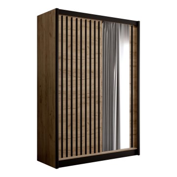 Armoire avec miroir SANTINO 150x215 cm chêne craft/noir