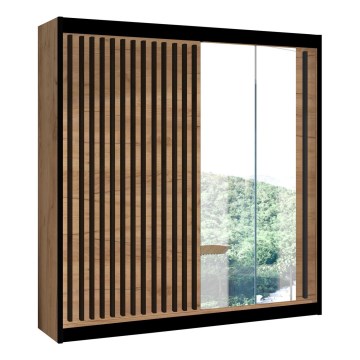 Armoire avec miroir SANTINO 203x215 cm chêne craft/noir