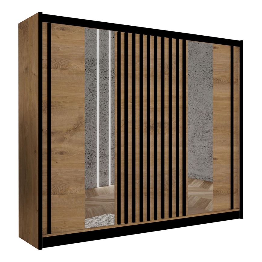 Armoire avec miroir SANTINO 250x215 cm chêne craft/noir