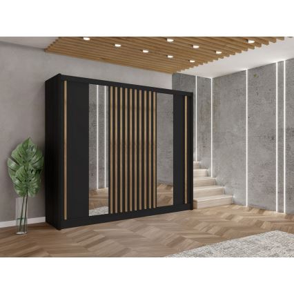 Armoire avec miroir SANTINO 250x215 cm noir/chêne craft