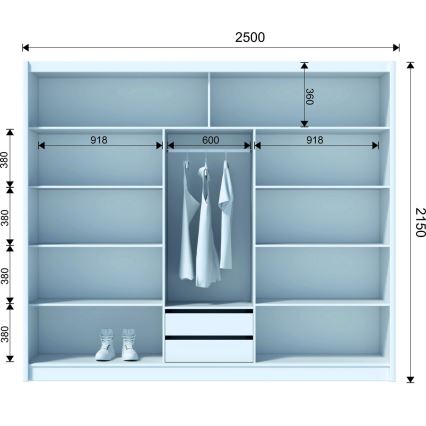 Armoire avec miroir SANTINO 250x215 cm noir/chêne craft