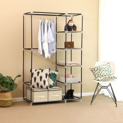 Armoire de rangement en tissu avec étagères et tringle à vêtements MATIS 110x175 cm gris