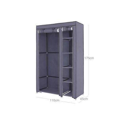 Armoire de rangement en tissu avec étagères et tringle à vêtements MATIS 110x175 cm gris