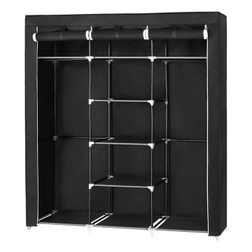 Armoire de rangement en tissu avec étagères et tringle à vêtements MATIS 150x175 cm noire