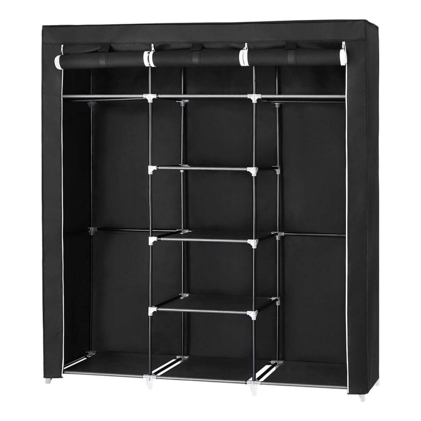 Armoire de rangement en tissu avec étagères et tringle à vêtements MATIS 150x175 cm noire