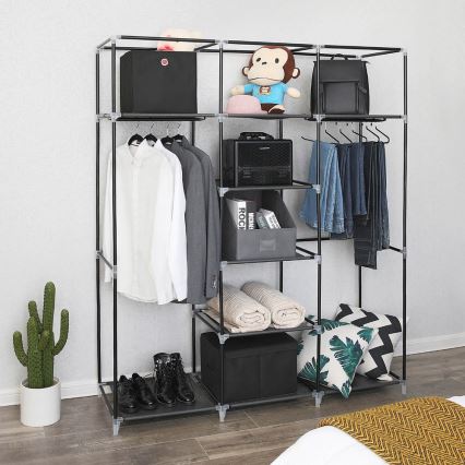 Armoire de rangement en tissu avec étagères et tringle à vêtements MATIS 150x175 cm noire