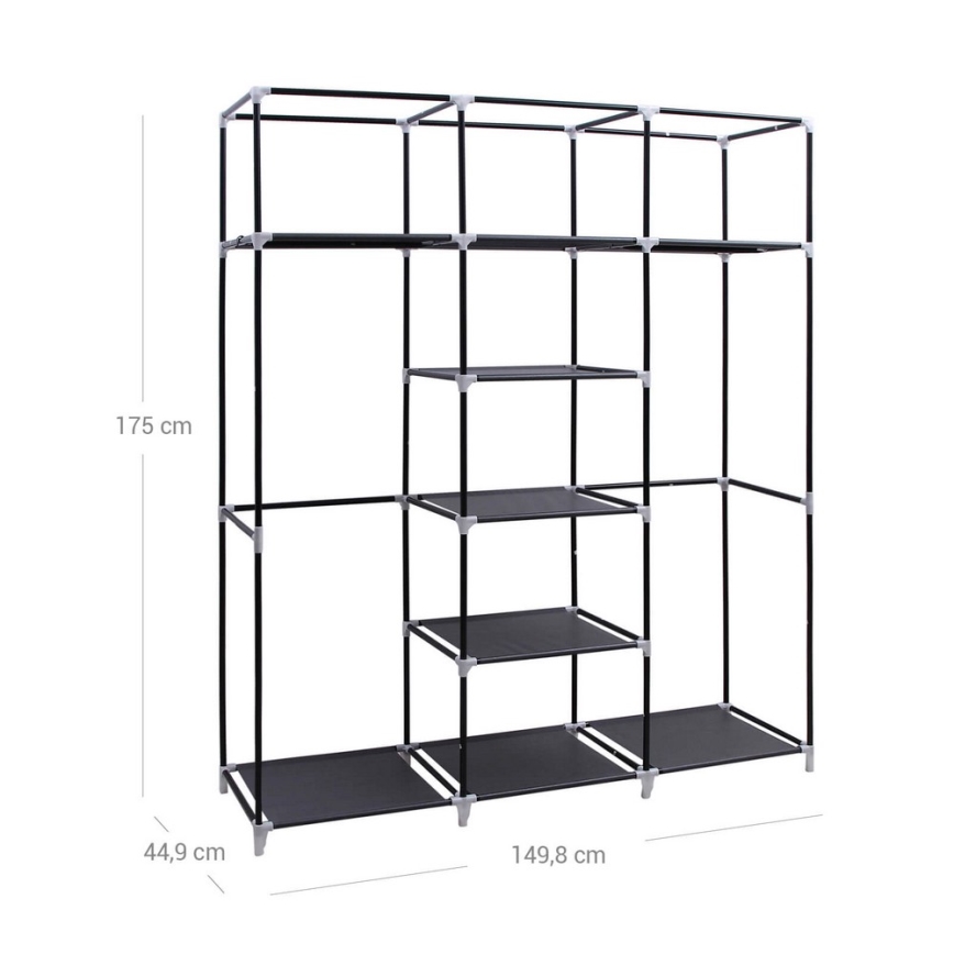 Armoire de rangement en tissu avec étagères et tringle à vêtements MATIS 150x175 cm noire