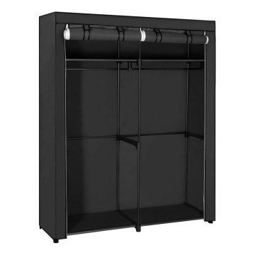 Armoire de rangement en tissu MATIS 140 x 174 cm, noire, avec étagères et tringle à vêtements