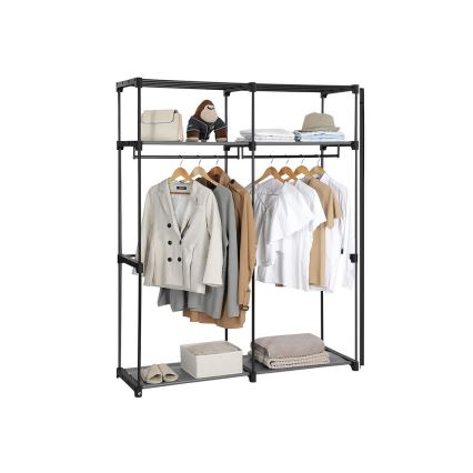 Armoire de rangement en tissu MATIS 140 x 174 cm, noire, avec étagères et tringle à vêtements