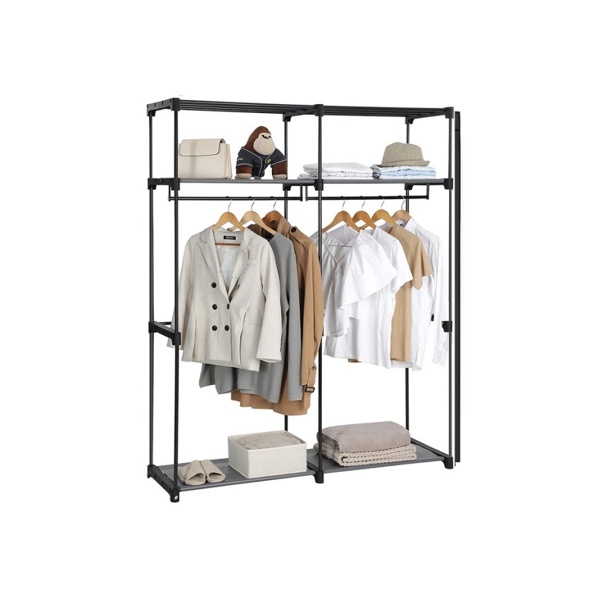 Armoire de rangement en tissu MATIS 140 x 174 cm, noire, avec étagères et tringle à vêtements