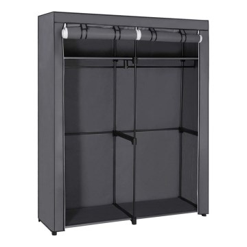 Armoire de rangement en tissu MATIS 140x174 cm, grise, équipée d'étagères et d'une barre de penderie