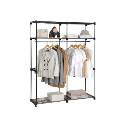 Armoire de rangement en tissu MATIS 140x174 cm, grise, équipée d'étagères et d'une barre de penderie