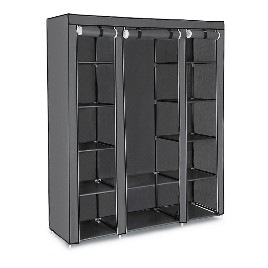 Armoire de rangement en tissu MATIS 150 x 175 cm avec étagères et tringle à vêtements, grise